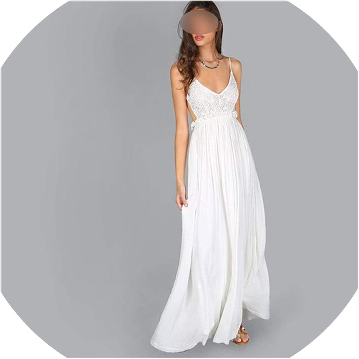 lace overlay backless pleated maxi dress