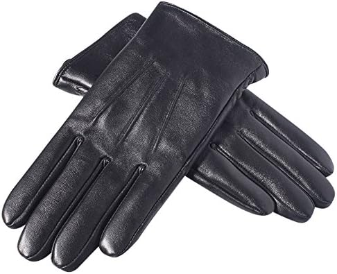 Magelier Men's Luxury Warm Winter Genuine Leather Fleece Lining Motorcycle Driver Novelty Dress Gloves Thanksgiving Gift,Black, Medium