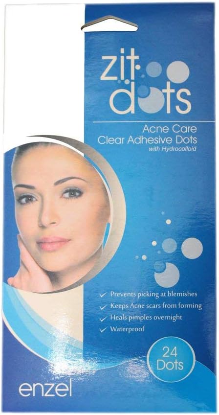 ZitDots Acne Clearing Patches with 6 Active Ingredients, Designed to Help Unclog Pores, Absorb Pus, Kill Bacteria & Reduce Swelling, Drug Free, Waterproof, 24 Pack, Clear & Transparent by Enzel