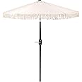 Punchau Boho Patio Umbrella with Fringe Outdoor Small Table Market Umbrella For Shade, Push Button Tilt, Easy Crank, UV Resistant, 6ft