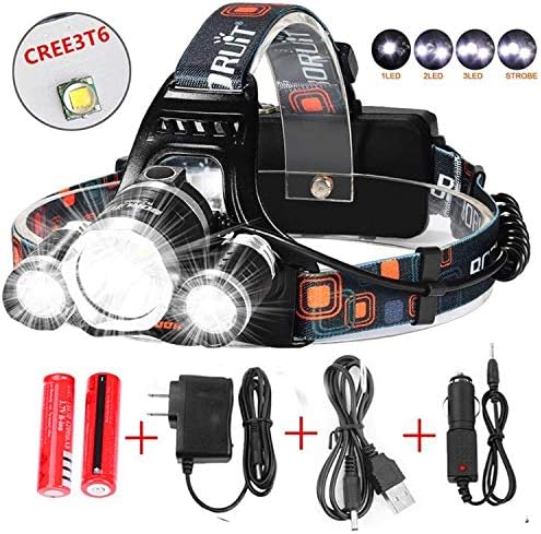 Best Led Headlamp Flashlight 10000 LM - New 2018 Bright Headlight Waterproof Hard Hat Light Head Lamp with Improved CREE Led Rechargeable Batteries for Camping Running Outdoor Security Light(Silver）