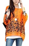 Uget Women's Loose Dolman Sleeve Tops Bohemian Chiffon Tunic Shirts US 0-10