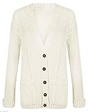 WOMEN’S CHUNKY BOYFIEND KNITTED BUTTON CARDIGAN (XL=16/18, WHITE)