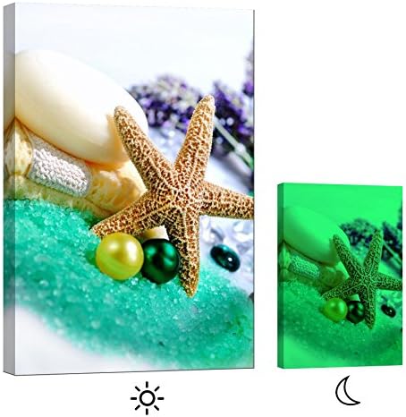 Glow in the Dark Canvas Painting - Stretched and Framed Giclee Wall Art Print - Beach Ocean Starfish And Perls - Master Bedroom Living Room Decor - 24 x 36 inch