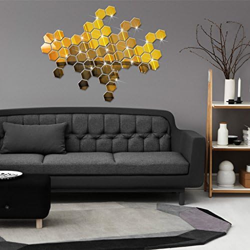 Ocesky Crystal Mirror Three-Dimensional Wall Stickers - Hexagonal 80 70 40MM Pack of 12 (Gold)