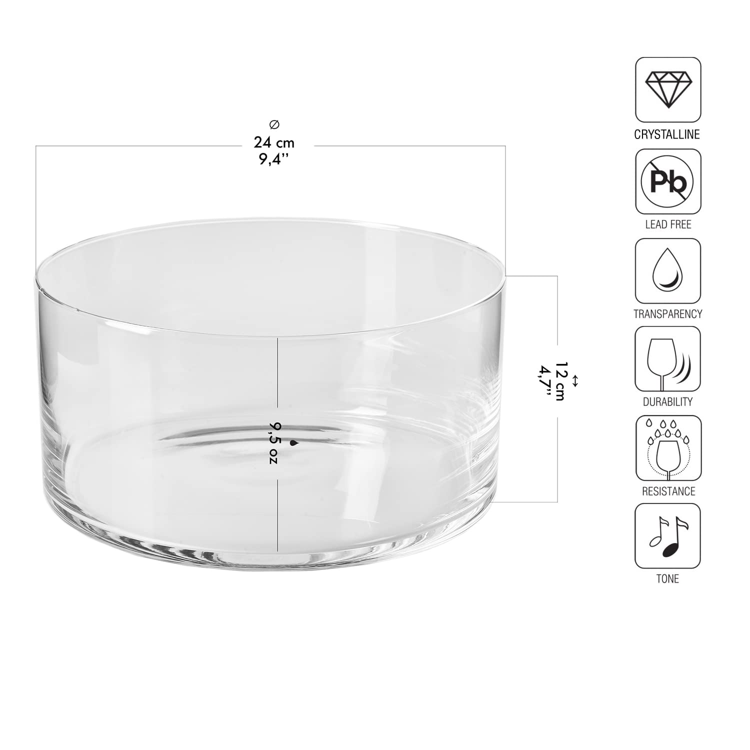 Condition photo showing New/Like New for krosno decorative & salad, fruit glass bowl, 9.4", glamour collection, mixing and serving, home rest