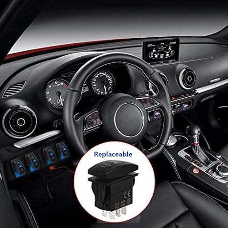 WATERWICH 7 pin Momentary Winch In Out Rocker Toggle Switch Waterproof DC 20A 12V/10A 24V Black Shell/ON-OFF-ON DPDT illuminated Rocker Switch For Auto Truck Boat Marine Off Road (Green)