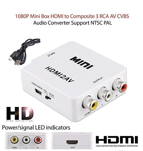 1080P HDMI to AV 3RCA CVBs Composite Video Audio Converter Adapter, ixaer Mini HDMI2AV Video Converter Box Supporting PAL/NTSC with USB Charge Cable for or HDTV TV PS3 Computer PC VCR NTSC