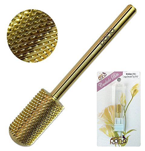 USA Beauticom Pana Brand Professional Large Smooth Round Top Dome Barrel Carbide Bit 3/32" & 1/8" Shank Size (Available Grit: F, M, C, XC, XXC) (M (Medium) 3/32", Gold Color)