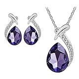 Axiba New Hot Women Girl Crystal Pendant Silver Chain Necklace Stud Earring Jewelry Set