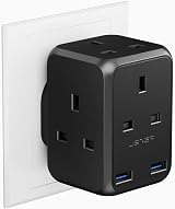 JSVER 4 Way Socket USB Plug Adapter 13A Extension Cube Black UK Wall