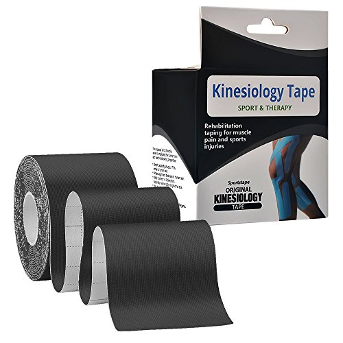 Upgent Kinesiology Tape, Water Resistant, Breathable,Reduce Pain and Injury Recovery, 180% Elastic Stretch,2" x 197" (BLACK)