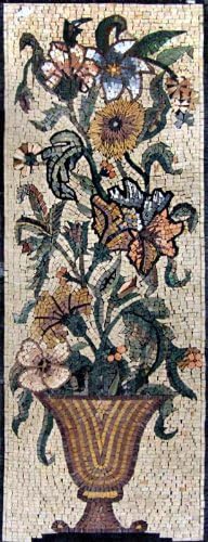 16x44" Flower Vase Marble Mosaic Wall Art Tile