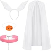 Halloween Ghost Dog Costume for Women with White Cape, Ear Headband, Pink Collar &amp; Pumpkin Nose, Ideal for Halloween Parties, Cosplay, Role Play