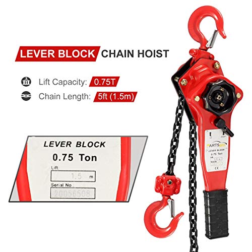 Partsam 1650LBS Capacity Lever Hoist Come Along 5FT 3/4 TON Lift 2 Heavy Duty Hooks &1Pcs Premium Towing Strap for Lifting Pulling Building Garages Attic Warehouse Automotive - Image 2