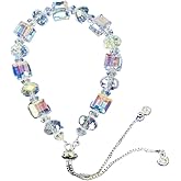 IETWIPNO New Designed Iridescent Crystal Beaded Bracelet with Dangling Charms And Women's Gifts.The Sugar Austrian Crstal Bracelet is a Delicate Gorgeous Bracelet for Lady With Adjustable Elasticity (8mm Square White AB)