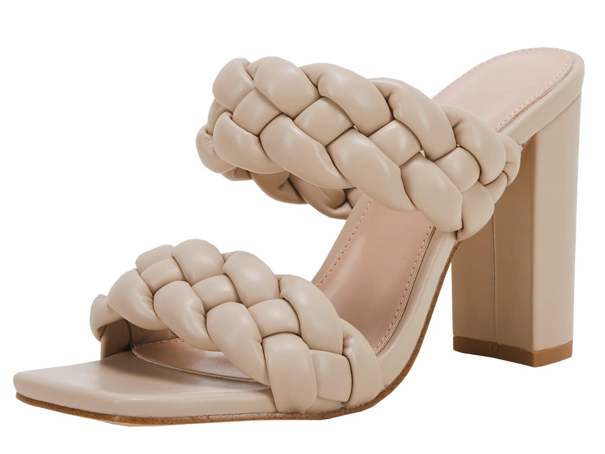 Photo 1 of VETASTE Women's Braided Heeled Sandals Chunky Heels Mules Square Open Toe High Block Heel Sandals SIZE 5 