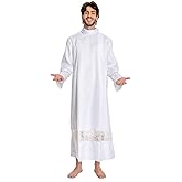 Rodwake Men White Priest Robe Clergy Cassock Catholic Gown Pastor Outfits Christian Costume Halloween Cosplay