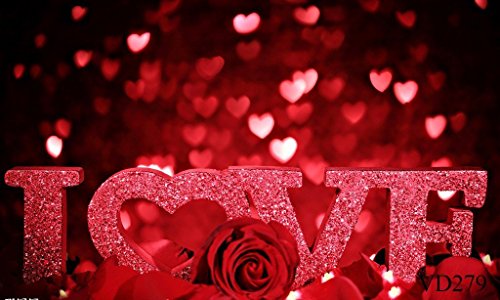 LB 7x5ft Valentine's Day Photography Backdrop Red Rose Flower Love Hearts Romantic Photo Background Mother's Day Wedding Bridal Shower Party Banners Decorations Photo Booth Studio Props