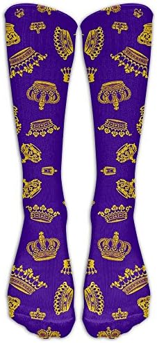 Royal Crowns - Gold On Purple Tube Socks For Women &amp; Men - Graduated Athletic Fit For Running, Nurses, Flight Travel, Skiing &amp; Maternity Pregnancy - Boost Stamina &amp; Recovery