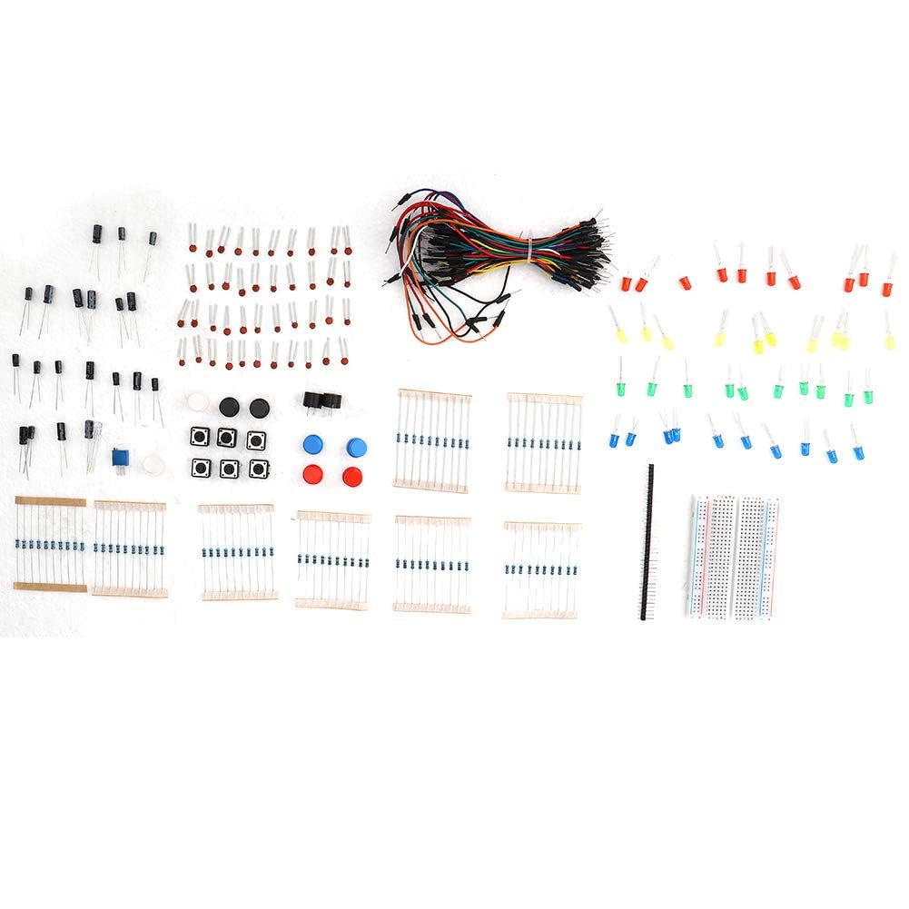 Circuit Resistor Buzzer Capacitor Learning Kit Circuit Test Board LED Electric Component with Breadboard Cable Resistor Capacitor LED