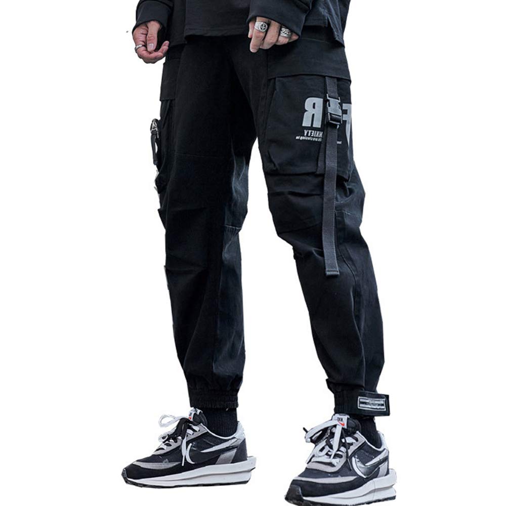 Men's Jogger Sweatpants With Zipper Pockets - Hip Hop Harem Style, Elastic Waist, Black 7 thumbnail image