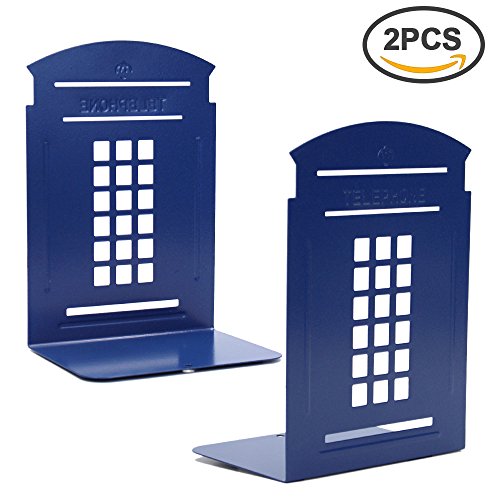 Non-Slip Bookends,Telephone Booth Library School Office Home Study Decorative,1Pair,Blue
