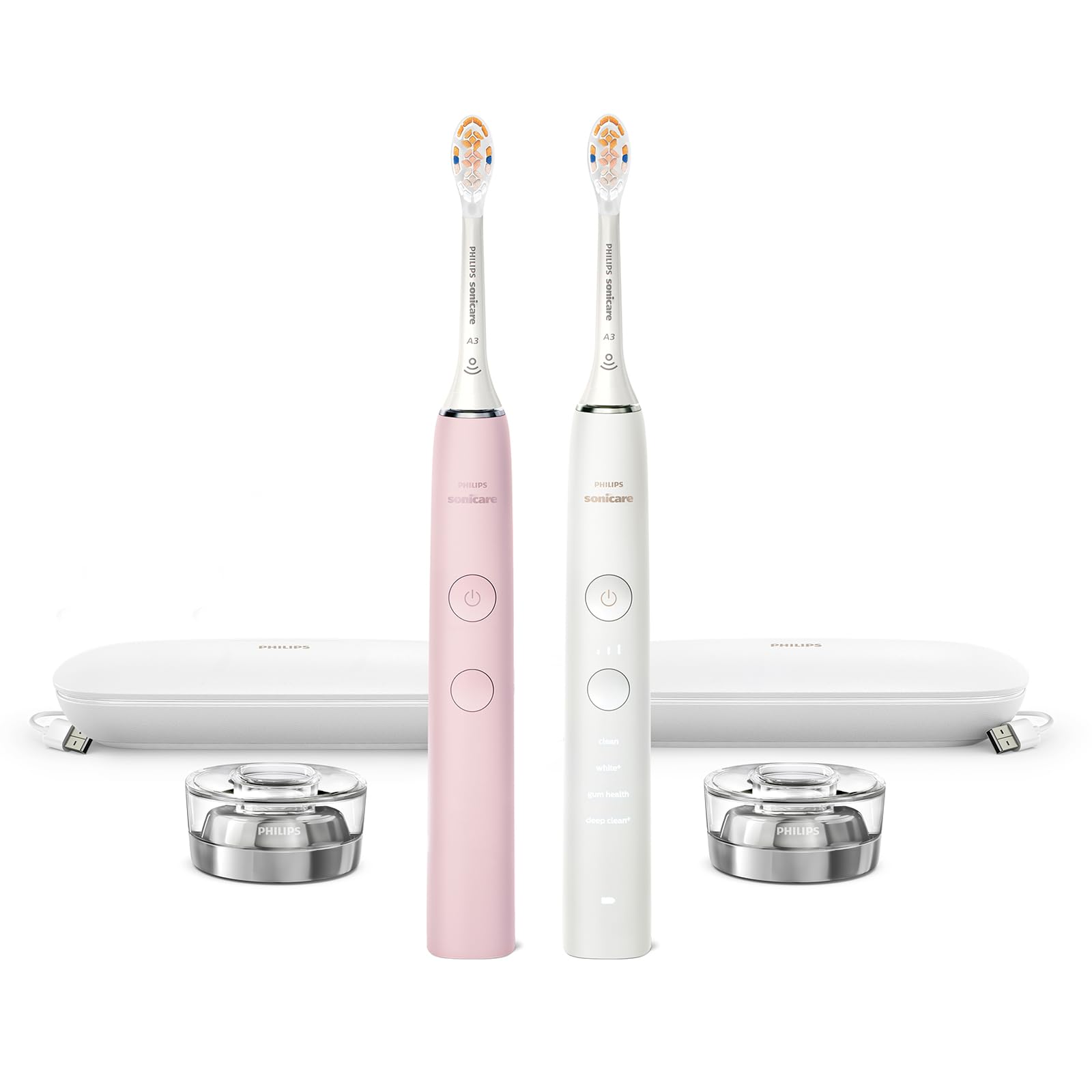 Photo 1 of Philips Sonicare DiamondClean Connected Electric Toothbrush 2 Pack, x2 Sonic Toothbrushes, x2 Charging Travel Cases, x2 A3 Brush Heads, 12 Brushing Settings, (Pink and White), Model HX9912/72
