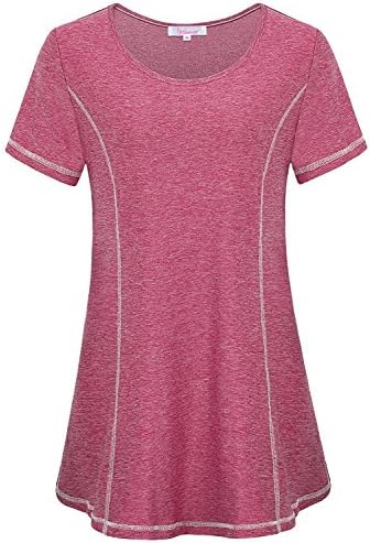 Misswor Workout Tops for Women, Ladies Flattering Trendy Chic Blouses Short Sleeve Round Neck Nice Outfit Tunic Tops Red XXL