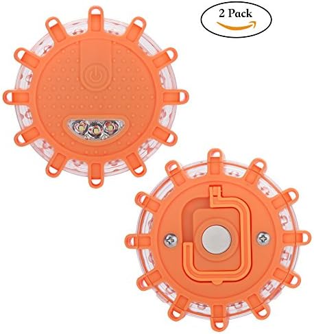 2Pack LED Road Flares, Emergency Beacon Roadside Safety Disc Marine Flashing Warning Light for Car Truck Boat with Hook and Magnetic Base