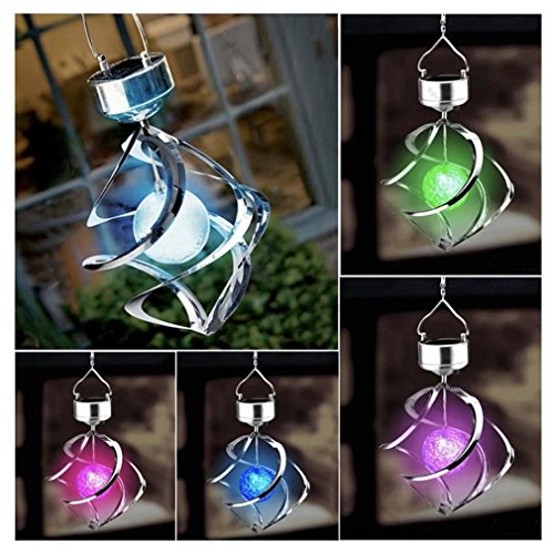 Solar Powered 7 Colors Changing Wind Chime Courtyard Hanging Moving Rotating LED Light