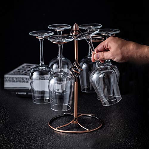 Wine Glass Stand Racks Holder- Elegant Freestanding Stemware Holder Stand With 6 Hooks for Home and Bar Storage and Artistic Tabletop Display, Metal Wine Glass Holder (Bronze)
