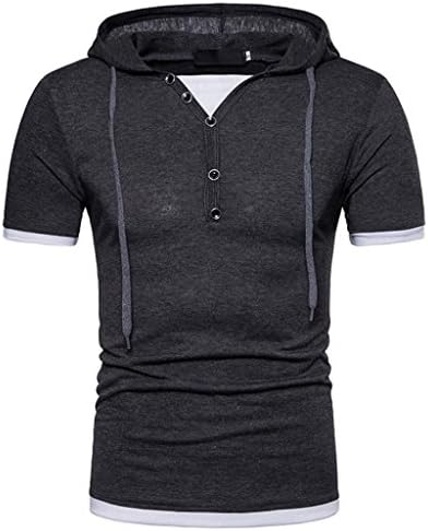 YoursLike Patchwork Hoodie Men's Summer Casual Hooded Short Sleeved Top Blouse T-Shirts (XXL, Dark Gray)