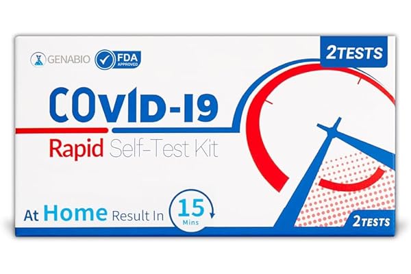 Genabio COVID-19 Test 2 Pack Rapid Self-Test Kit 15 Minute Results, Non-Invasive Short Nasal Swab, Easy to Use, No Discomfort, Quick-Attached Buffer Cap, Covid Home Test 2 Pack (1 Pack, 2 Test Total)