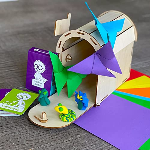 Open The Joy Anxiety Management Box for Kids - DIY Wooden Mailbox, Air-Dry Clay Kit, Origami Crafts, Confidence Cards, and Emotional Learning Activities - Ages 4+