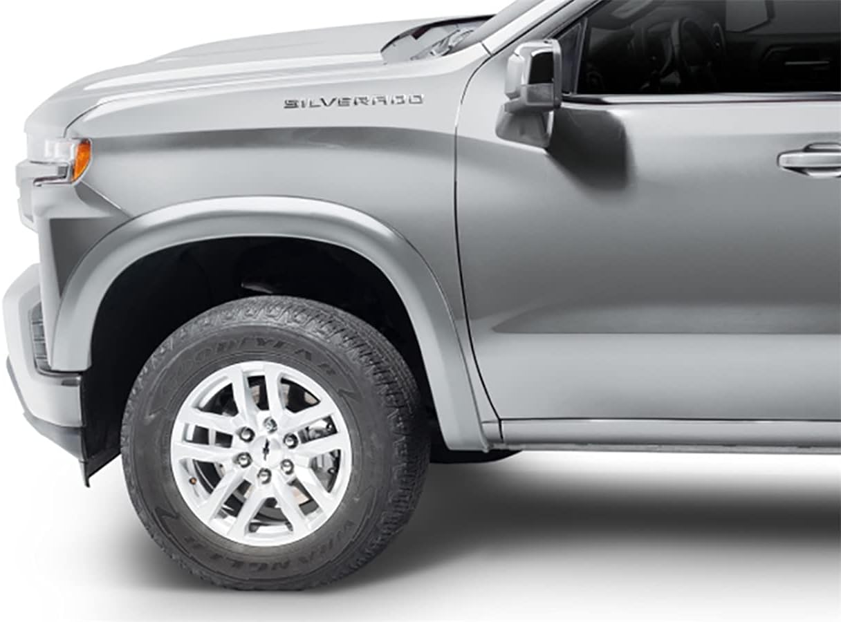 Amazon Com Bushwacker 40956 54 Oe Style Color Matched Silver Ice Metallic 4 Piece Fender Flare Set For 2016 2018 Chevrolet Silverado 1500 2017 2019 Chevrolet Silverado 2500 Hd 3500 Hd Excludes Dually Automotive