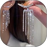 Sparkly Rhinestone Tassel Earrings for Women Long Crystal Dangle Drop Earrings Tennis Zirconia Chandelier Statement Earrings Wedding Prom Jewelry Gifts