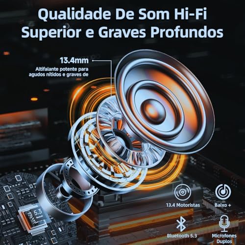 Fone De Ouvido Bluetooth 5.4 Sem Fio Com Microfone E Cancelamento Ruído