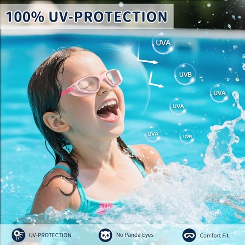 Ambienden Swimming Goggles for Children, HD 180° Wide Angle Vision Swimming Goggles for 3-14 Years, Anti-fog, UV Protection, Quick Fit, Silicone Seal for No Leaks, Swimming Goggles Unisex
