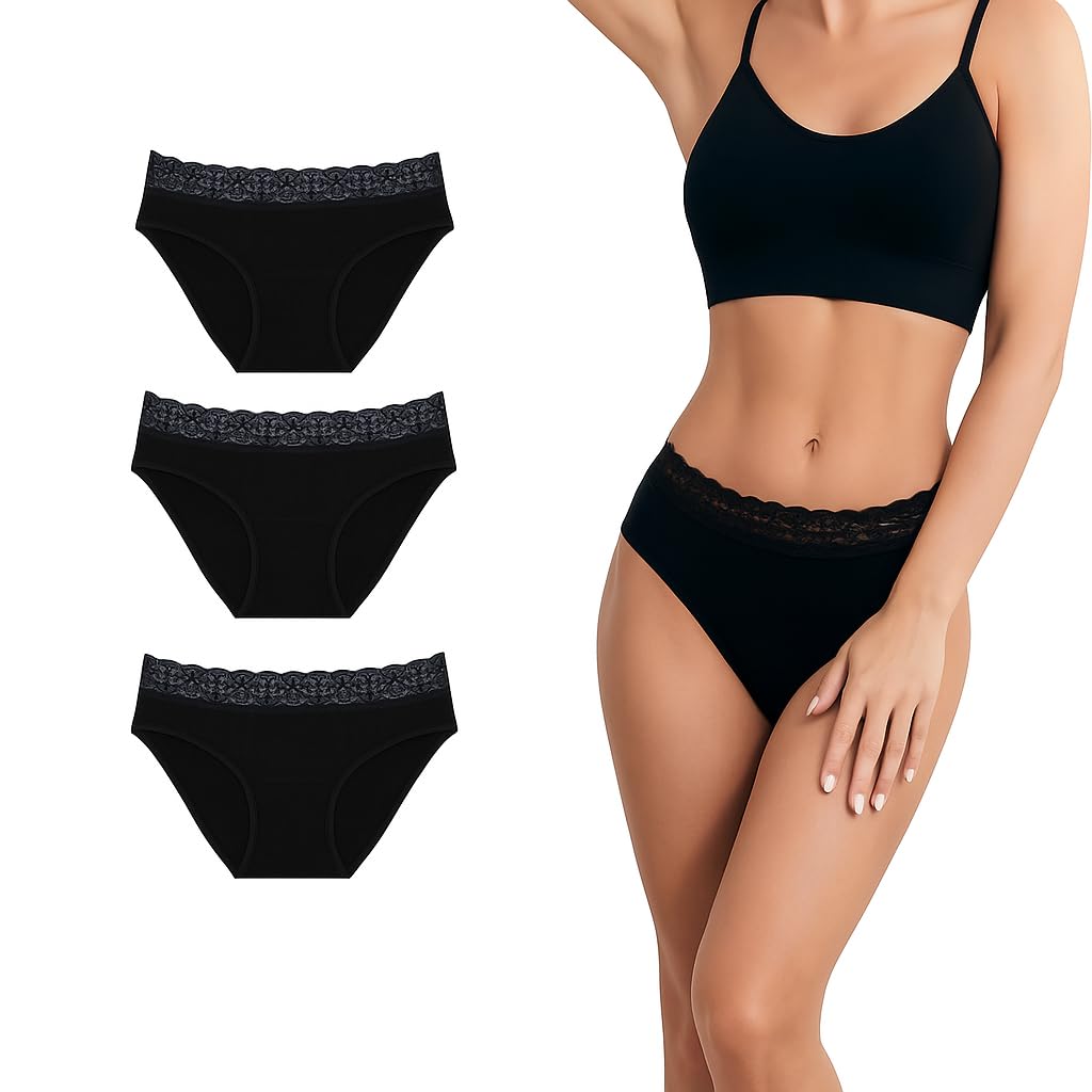 FLADY Heavy Flow Period Pants for Women Black Ladies Knickers Multipack Maternity pants After Birth Full Briefs Women Underwear Incontinence Pants Period Knickers for Teens Starter Kit Size L