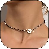 GIGB PBDK 14K Gold Flower Choker Necklace, Black Crystal Bead Thin Chain Short Necklace, Fashion OT Buckle Bohemian Jewelry Gift For Women