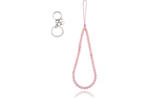 BEEFLYING Natural Stone Phone Lanyard Wrist Straps Rose Quartz Gemstone Beaded Phone Charms Handmade Anti-Lost Lanyard String for Keychain Phone Hanging Accessories