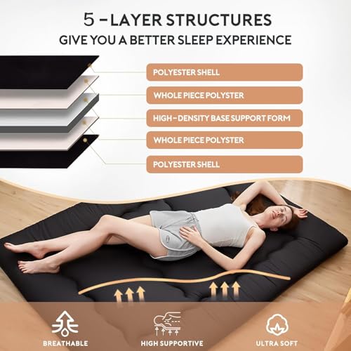 ORCHID M® Floor Mattress Futon Mattress, Thicken Tatami Mat Sleeping Pad Foldable Roll Up Mattress Boys Girls Dormitory mattress Pad Kids Floor Bed, Charcoal Grey,Twin Size (100 x200CM)