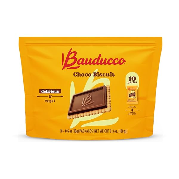 BAUDUCCO CHOCO BISCUIT COOKIES POUCH – CRISPY CHOCOLATE-COVERED BISCUITS, INDIVIDUALLY WRAPPED FOR SNACKING, DESSERT, AND LUNCH BOXES, 6.3 OZ (PACK OF 10)