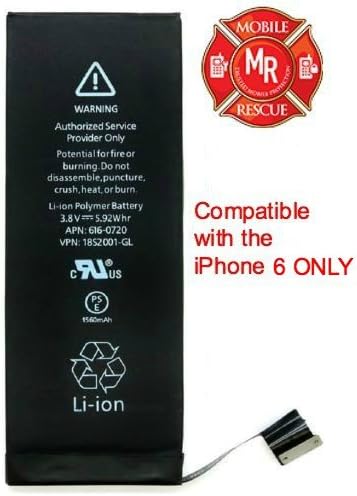 OEM Li-ion Replacement Battery for Apple iPhone 6 By Mobile Rescue - New Highest Quality 0 Cycle 6.9 Wh 1810mAh Li-ion Battery - Works with All iPhone 6 Models