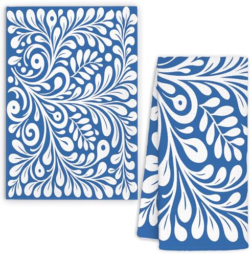 KRHFG Blue Mexican Kitchen Towels Decor, Groovy Retro Brown and Beige Flower Botanical Art Nouveau Hand Dish Towels Drying Cloth for Kitchen Bathroom Decor, 16x24 Inch Set of 1 at Amazon
