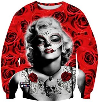 Pink Wind Marilyn Monroe Rose Digital Print Long Sleeve Sweatshirt Sweater S
