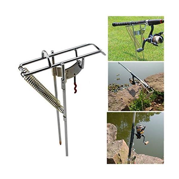 LeaningTech-RHA-01-Stainless-Fishing-Rod-Holder-Rack-with-Automatic-Tip-Up-Hook-Setter-Double-Spring-Adjustable-Folding-Holder-Silver