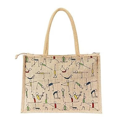 RangTeq Womens Printed Jute Tote Bag(Beige)