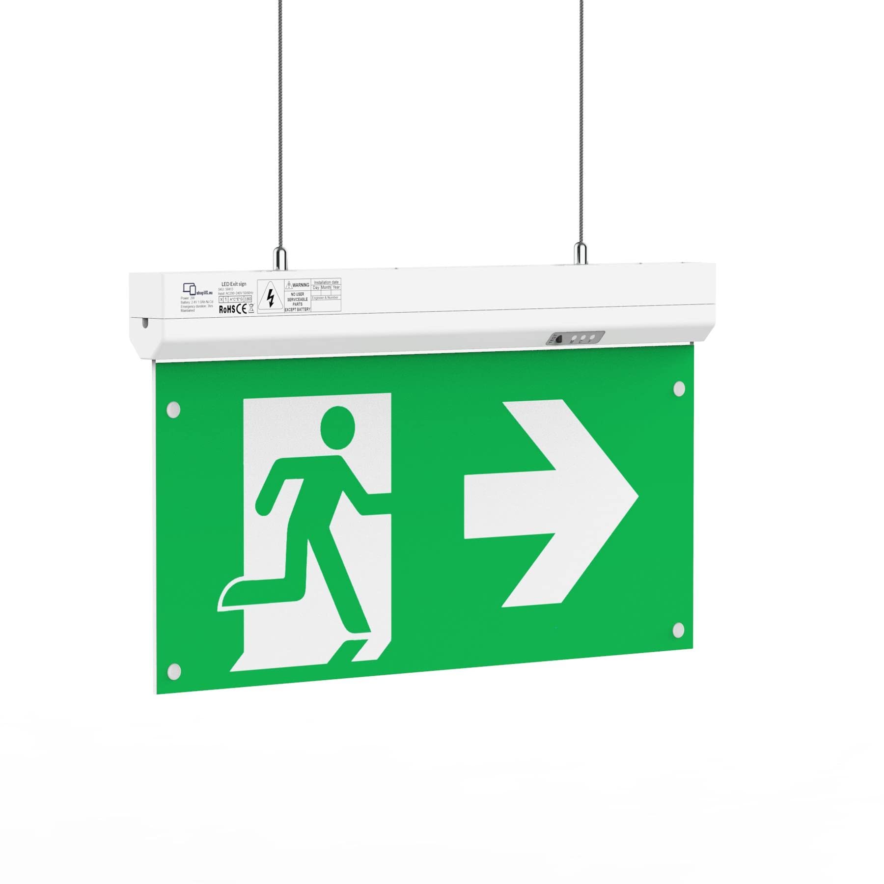 shopVG Modern White LED Emergency Light, IP20, 330 x 220 x 30 mm, 200 Lumen, Warm White, Indoor, Shop, Emergency Exit, Escape Route, Wall or Ceiling Mount